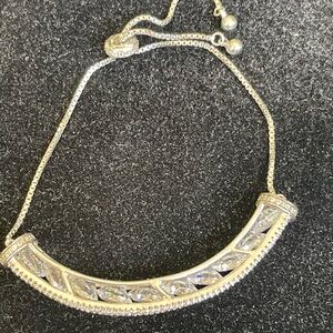 Sterling Silver 925 Crystal Bar Slider Bracelet - Silver